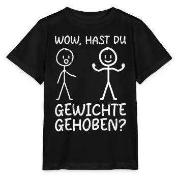 Strichmännchen HAST DU GEWICHTE GEHOBEN Lustig - Stanley/Stella Kinder T-Shirt MINI CREATOR  - Schwarz - Vorne - Mikhail (115cm)