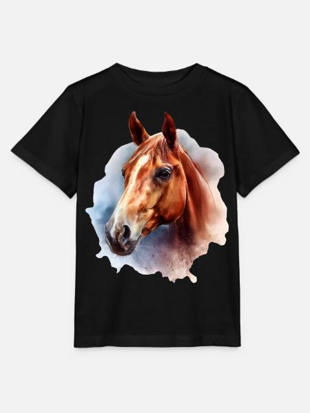 Pferde-Aquarell auf Himmelshintergrund - Stanley/Stella Kinder T-Shirt MINI CREATOR  - Schwarz