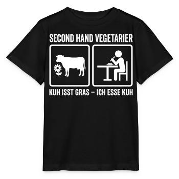 Second Hand Vegetarian – Funny Meat Design - Stanley/Stella MINI CREATOR Kids’ T-Shirt - black - Front - Mikhail (115cm)