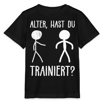 Strichmännchen ALTER HAST DU TRAINIERT LUSTIG - Stanley/Stella Kinder T-Shirt MINI CREATOR  - Schwarz - Vorne - Mikhail (115cm)