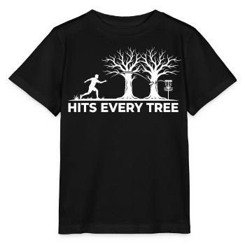 Hits Every Tree – Lustiges Disc Golf Design - Stanley/Stella Kinder T-Shirt MINI CREATOR  - Schwarz - Vorne - Mikhail (115cm)