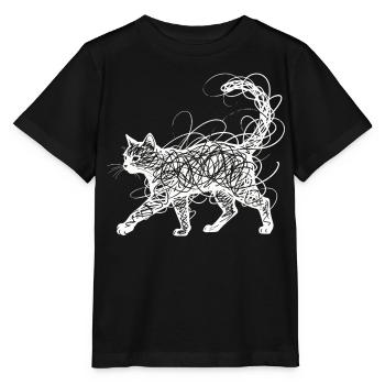 Minimalistisches Scribble Katze Line Art Japanisch - Stanley/Stella Kinder T-Shirt MINI CREATOR  - Schwarz - Vorne - Mikhail (115cm)