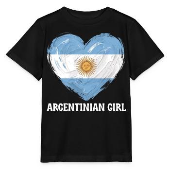 Argentinisches Mädchenherz Fußball - Stanley/Stella Kinder T-Shirt MINI CREATOR  - Schwarz - Vorne - Mikhail (115cm)