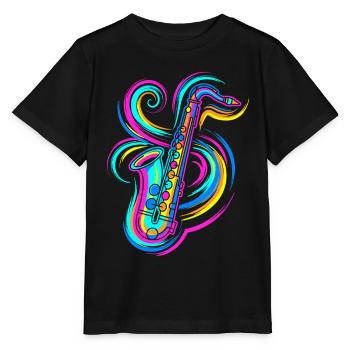Saxophone - T-shirt bio MINI CREATOR Stanley/Stella Enfant - noir - Devant - Mikhail (115cm)