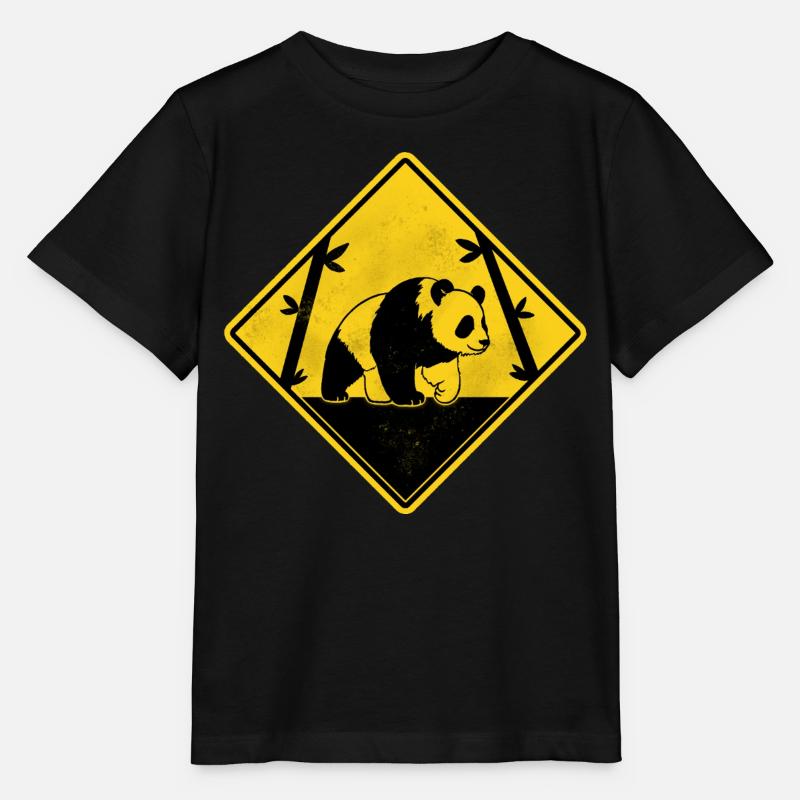 Panda panneau de signalisation jaune - T-shirt bio MINI CREATOR Stanley/Stella Enfant - noir