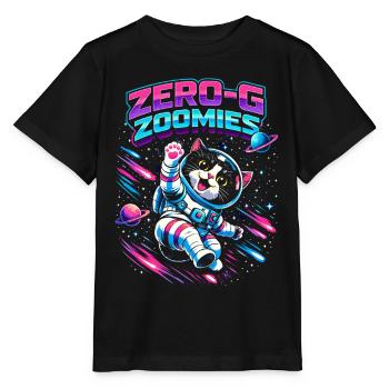Null-G Zoomies | Astro Cat Space Humor - Stanley/Stella MINI CREATOR Kids’ T-Shirt - black - Front - Mikhail (115cm)