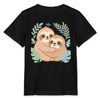 Kuschelnde Faultiere im Dschungel - Stanley/Stella Kinder T-Shirt MINI CREATOR  - Schwarz - Vorne - Mikhail (115cm)