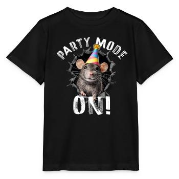 Mode fête : activé ! – Illustration drôle de souris de fête - T-shirt bio MINI CREATOR Stanley/Stella Enfant - noir - Devant - Mikhail (115cm)
