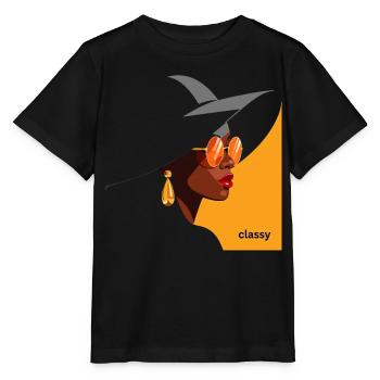 Elegante Frau mit Hut und Sonnenbrille - Stanley/Stella Kinder T-Shirt MINI CREATOR  - Schwarz - Vorne - Mikhail (115cm)
