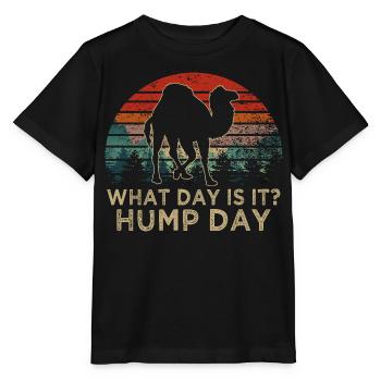 Welcher Tag ist es Buckel Day Kamel Retro Sonnenuntergang - Stanley/Stella Kinder T-Shirt MINI CREATOR  - Schwarz - Vorne - Mikhail (115cm)