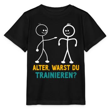 Strichmännchen WARST DU TRAINIEREN LUSTIG - Stanley/Stella Kinder T-Shirt MINI CREATOR  - Schwarz - Vorne - Mikhail (115cm)
