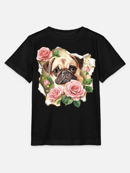 Mops mit Rosen - Stanley/Stella Kinder T-Shirt MINI CREATOR  - Schwarz