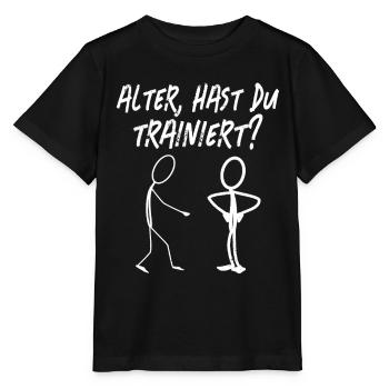 Strichmännchen WARST DU TRAINIEREN LUSTIG - Stanley/Stella Kinder T-Shirt MINI CREATOR  - Schwarz - Vorne - Mikhail (115cm)