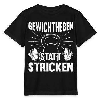 WEIGHTLIFTING INSTEAD OF KNITTING Fun - Stanley/Stella MINI CREATOR Kids’ T-Shirt - black - Front - Mikhail (115cm)