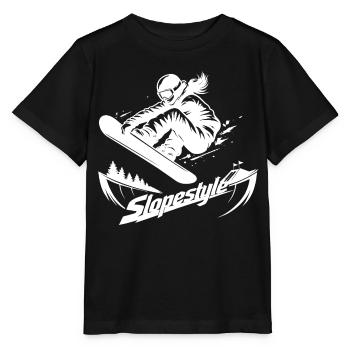 Slopestyle Snowboard Action in den Bergen - Stanley/Stella Kinder T-Shirt MINI CREATOR  - Schwarz - Vorne - Mikhail (115cm)