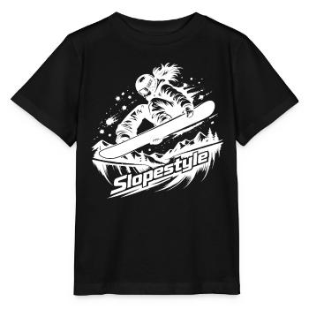 Slopestyle Snowboard Action in den Bergen - Stanley/Stella Kinder T-Shirt MINI CREATOR  - Schwarz - Vorne - Mikhail (115cm)