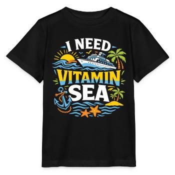 I Need Vitamin Sea | Cruise pun motif - Stanley/Stella MINI CREATOR Kids’ T-Shirt - black - Front - Mikhail (115cm)