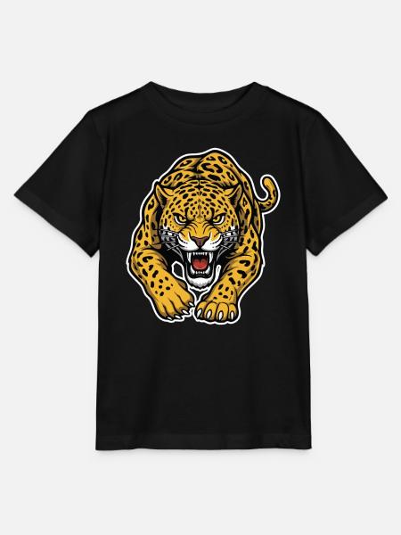 Leopard-Jaguar Wild Attack Maskottchen-Raubtier - Stanley/Stella Kinder T-Shirt MINI CREATOR - Schwarz