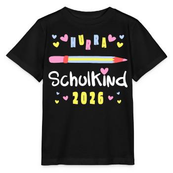 Hurra Schulkind 2026 – Einschulung Shirt Mädchen - Stanley/Stella Kinder T-Shirt MINI CREATOR  - Schwarz - Vorne - Mikhail (115cm)