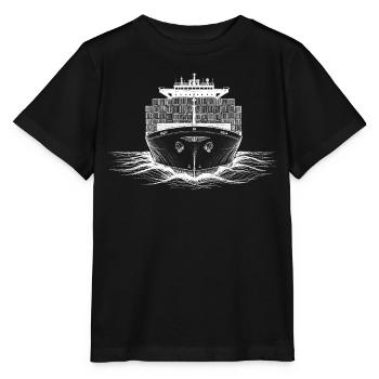 Impression de dessin de navire de transport de marchandises pour conteneurs - T-shirt bio MINI CREATOR Stanley/Stella Enfant - noir - Devant - Mikhail (115cm)