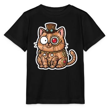Cat Automaton Steampunk Copper and Gears - Stanley/Stella MINI CREATOR Kids’ T-Shirt - black - Front - Mikhail (115cm)