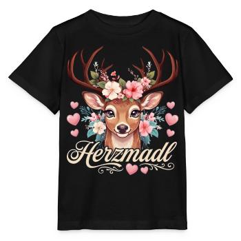 Herzmadl Shirt Damen Trachtenshirt Tracht Oberteil - Stanley/Stella Kinder T-Shirt MINI CREATOR  - Schwarz - Vorne - Mikhail (115cm)