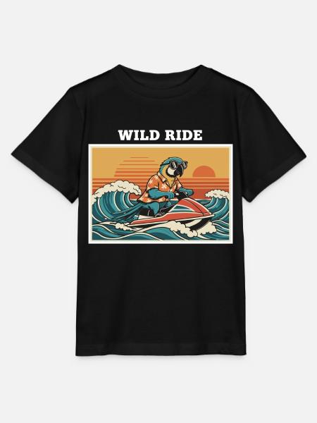 Retro Jet Ski Parrot "Wild Ride" - Stanley/Stella Kinder T-Shirt MINI CREATOR - Schwarz