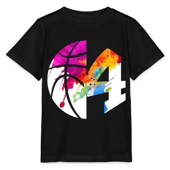 NR. 4 BASKETBALL NUMMER 4 BASKETBALL 4. GEBURTSTAG - Stanley/Stella Kinder T-Shirt MINI CREATOR  - Schwarz - Vorne - Mikhail (115cm)