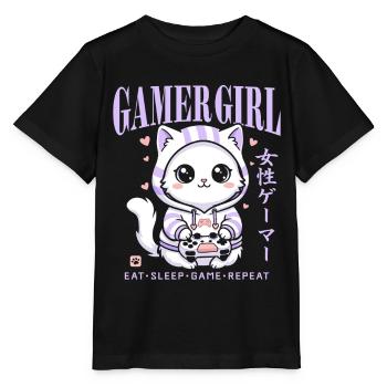 Gamer Girl Cat Kawaii Anime Gaming Mignon - T-shirt bio MINI CREATOR Stanley/Stella Enfant - noir - Devant - Mikhail (115cm)