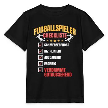 Fußballspieler Checkliste – Funny Soccer - Stanley/Stella Kinder T-Shirt MINI CREATOR  - Schwarz - Vorne - Mikhail (115cm)