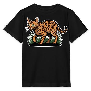 Chat Bengal Tacheté Maraude Forêt Vintage - T-shirt bio MINI CREATOR Stanley/Stella Enfant - noir - Devant - Mikhail (115cm)