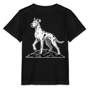Great Dane Harlequin Dog on Giant Rock - Stanley/Stella MINI CREATOR Kids’ T-Shirt - black - Front - Mikhail (115cm)