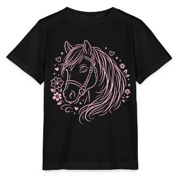 Pferd Mädchen Pferdekopf Blumen Rosa Boho - Stanley/Stella Kinder T-Shirt MINI CREATOR  - Schwarz - Vorne - Mikhail (115cm)