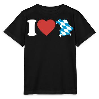 I Love Bavaria | Heart with blue white map - Stanley/Stella MINI CREATOR Kids’ T-Shirt - black - Front - Mikhail (115cm)