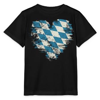 Retro Bavaria Heart with Blue White Diamond Pattern - Stanley/Stella MINI CREATOR Kids’ T-Shirt - black - Front - Mikhail (115cm)