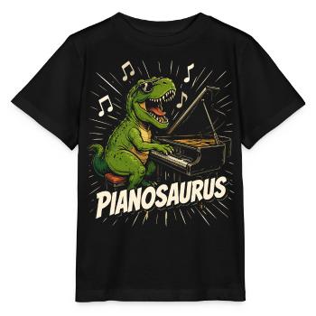 Spaßiger Pianist-Dinosaurier - Stanley/Stella Kinder T-Shirt MINI CREATOR  - Schwarz - Vorne - Mikhail (115cm)