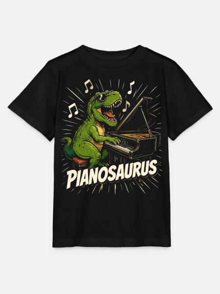 Spaßiger Pianist-Dinosaurier - Stanley/Stella Kinder T-Shirt MINI CREATOR - Schwarz
