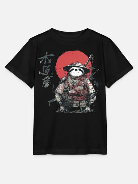 Faultier-Samurai unter roter Sonne - Stanley/Stella Kinder T-Shirt MINI CREATOR  - Schwarz