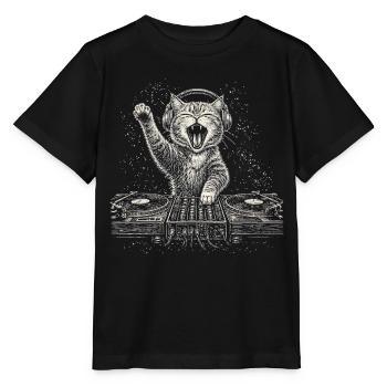 Cat DJ Turntable Music Headphones Turntable - Stanley/Stella MINI CREATOR Kids’ T-Shirt - black - Front - Mikhail (115cm)