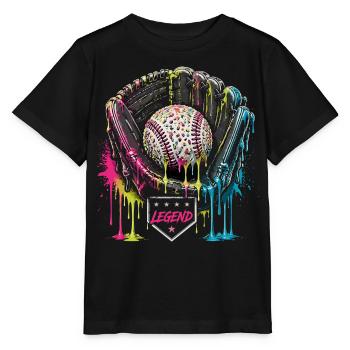 Baseball Handschuh Legend Bunt Grafik - Stanley/Stella Kinder T-Shirt MINI CREATOR  - Schwarz - Vorne - Mikhail (115cm)