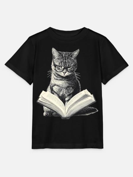 Katze liest Buch - Stanley/Stella Kinder T-Shirt MINI CREATOR - Schwarz