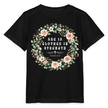 In Stärke gekleidete christliche Blumen - Stanley/Stella Kinder T-Shirt MINI CREATOR  - Schwarz - Vorne - Mikhail (115cm)