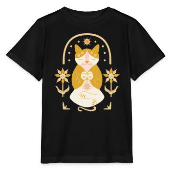 Chat zen dans le jardin de tournesols - T-shirt bio MINI CREATOR Stanley/Stella Enfant - noir - Devant - Mikhail (115cm)