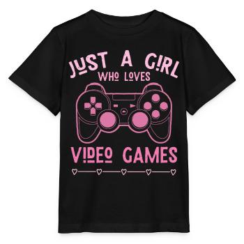 Just a Girl Loves Video Games – Gamerin - Stanley/Stella MINI CREATOR Kids’ T-Shirt - black - Front - Mikhail (115cm)