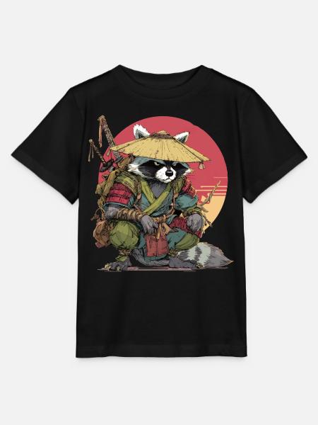 Waschbär-Samurai mit Strohhut - Stanley/Stella Kinder T-Shirt MINI CREATOR  - Schwarz
