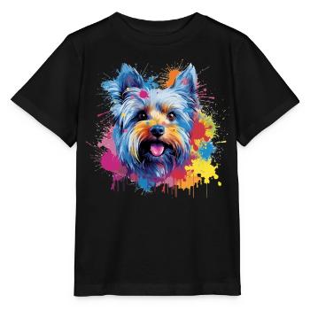 Yorkshire Terrier Dog Coloré Art éclaboussé - T-shirt bio MINI CREATOR Stanley/Stella Enfant - noir - Devant - Mikhail (115cm)
