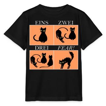 Vier Katzen Panels mit Spruch Fear - Stanley/Stella Kinder T-Shirt MINI CREATOR  - Schwarz - Vorne - Mikhail (115cm)