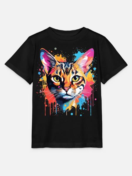 Bengalisches Katzengesicht Bunte Spritzkunst - Stanley/Stella Kinder T-Shirt MINI CREATOR  - Schwarz