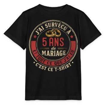 Humour Anniversaire : J'ai Survécu à 5 Ans - T-shirt bio MINI CREATOR Stanley/Stella Enfant - noir - Devant - Mikhail (115cm)