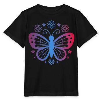 Gradient butterfly with flowers - Stanley/Stella MINI CREATOR Kids’ T-Shirt - black - Front - Mikhail (115cm)